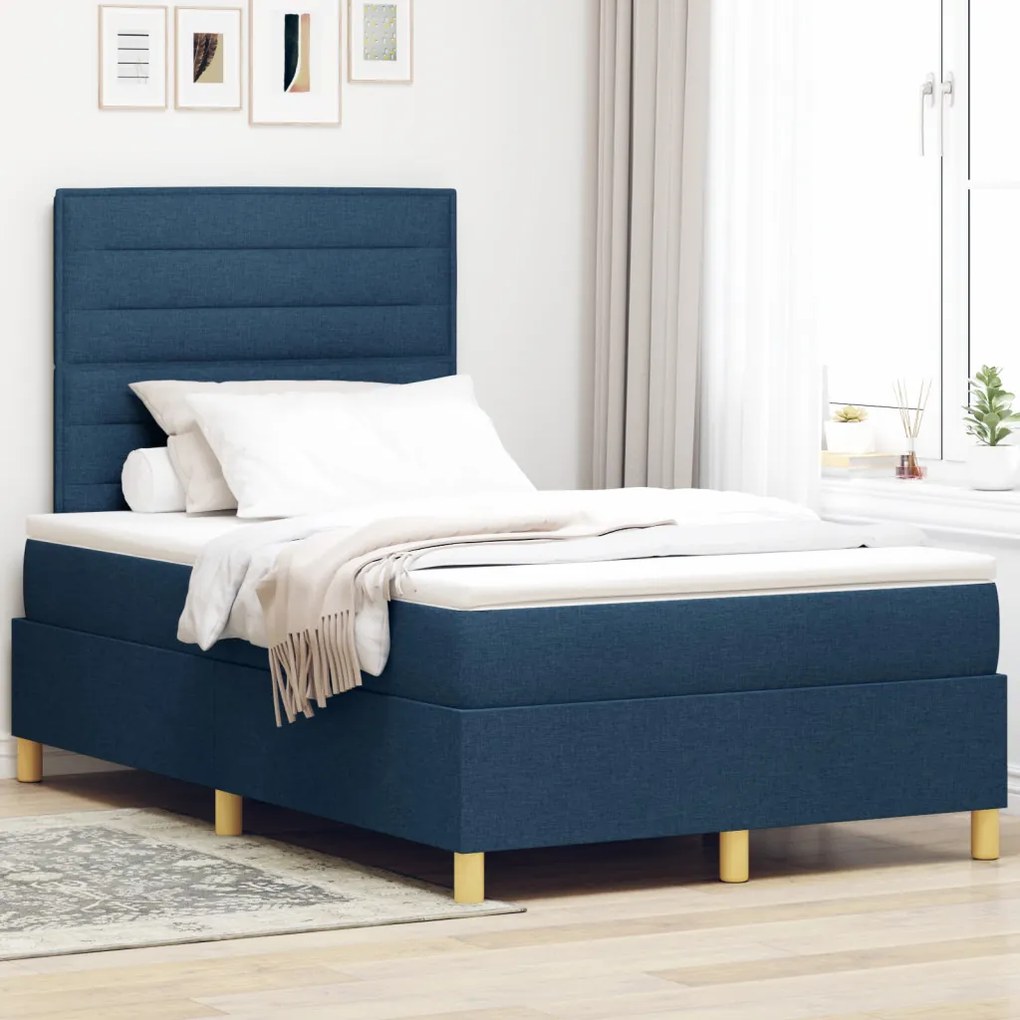 Box Spring Ágy Matrac & LED Kék 120x200 cm Szövet
