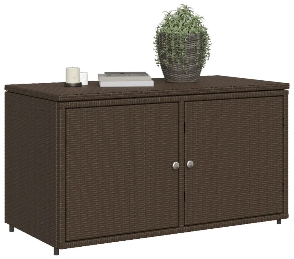 barna polyrattan kerti tárolószekrény 110 x 55 x 60,5 cm