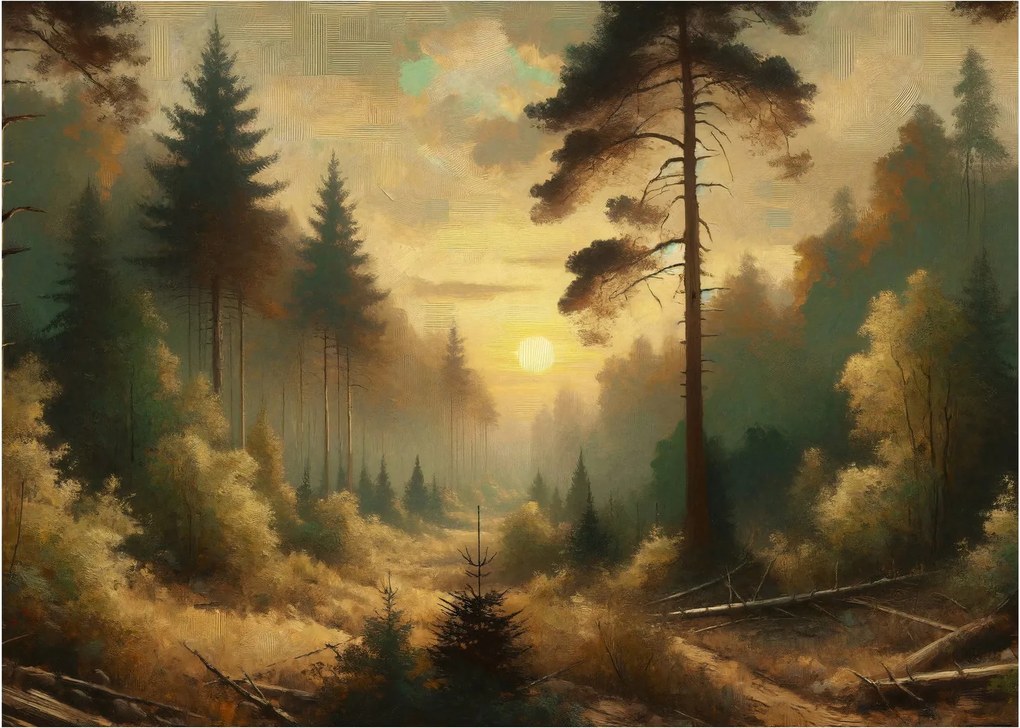 Üveg kép - Napfény az erdőben (70x50 cm)