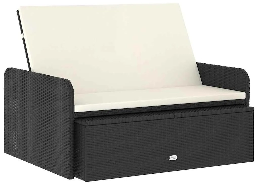 vidaXL 2 részes fekete polyrattan kerti bútorszett párnákkal