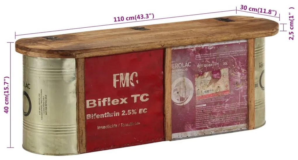 vidaXL tömör újrahasznosított fa tárolópad/tálaló 120 x 30 x 40 cm