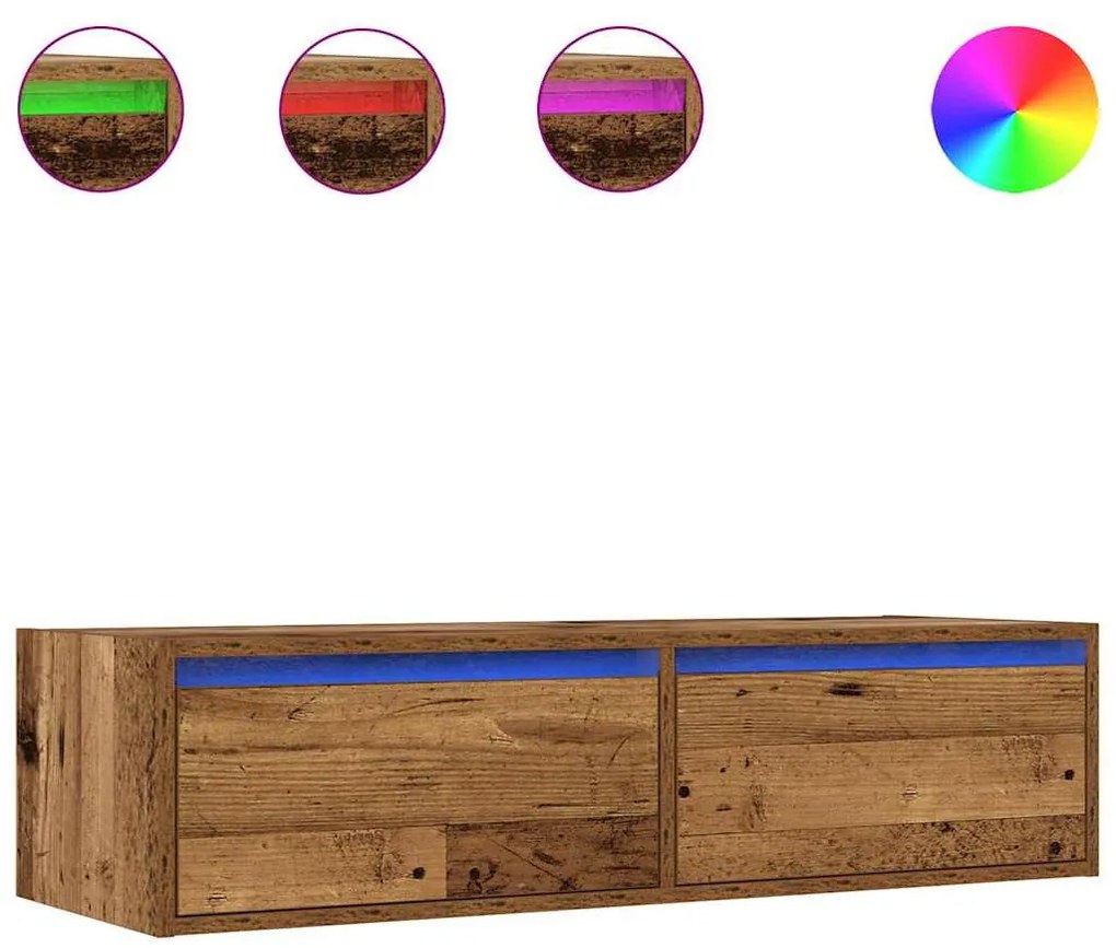 TV szekrény LED világítással régi fa 100X35,5x25 cm