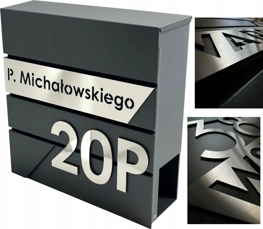 Nagy Című Postaláda (lézer Rozsdamentes Acél Tábla), antracit