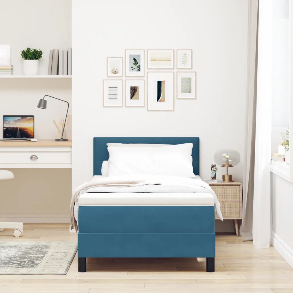 Boxspring Ágy Mattal és LED-del Sötétkék 100x200 cm Vaszkóz
