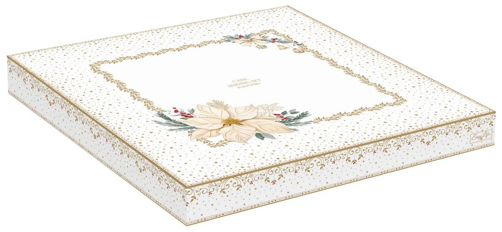 Karácsonyi porcelán tortaál lapáttal Ø 32 cm díszdobozban fehér arany mikulásvirág White Elegance