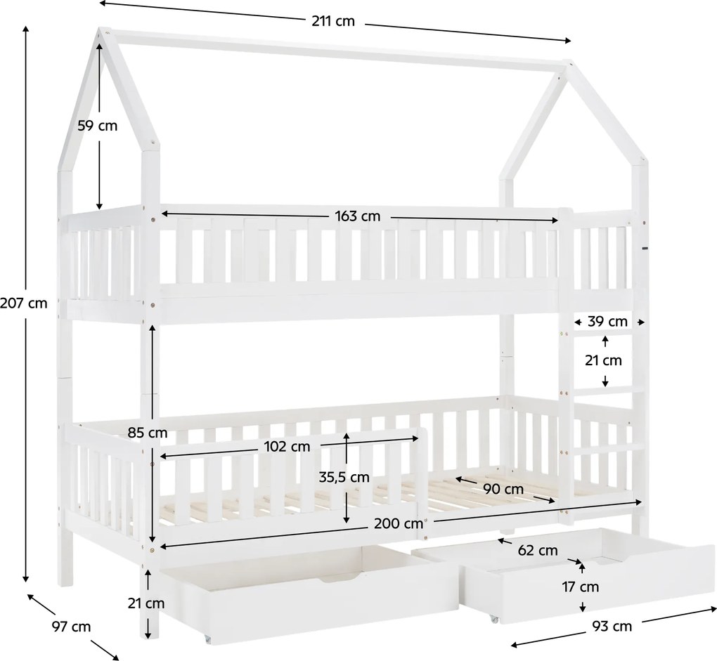 Montessori emeletes ágy, fehér, VENITA TYP 2