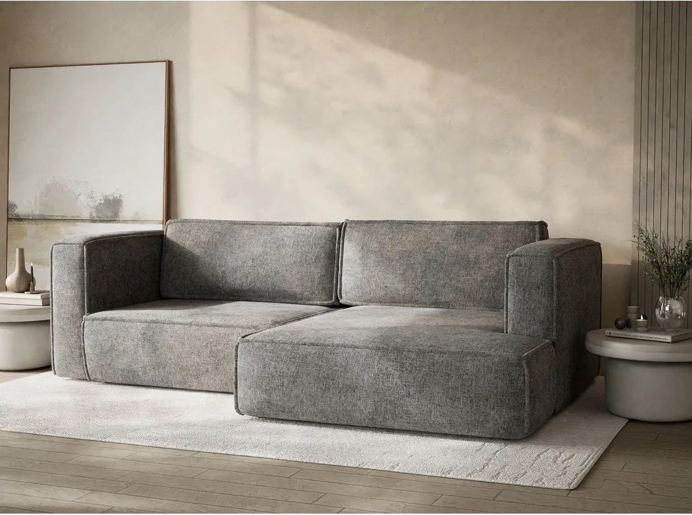 Szürke zsenília kinyitható-tárolóhelyes sarokkanapé (jobb oldali-heverő résszel) Velto – Maison de Rêve