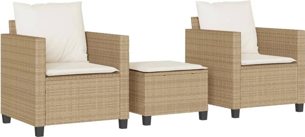 vidaXL 3 részes bézs polyrattan bisztrógarnitúra párnával