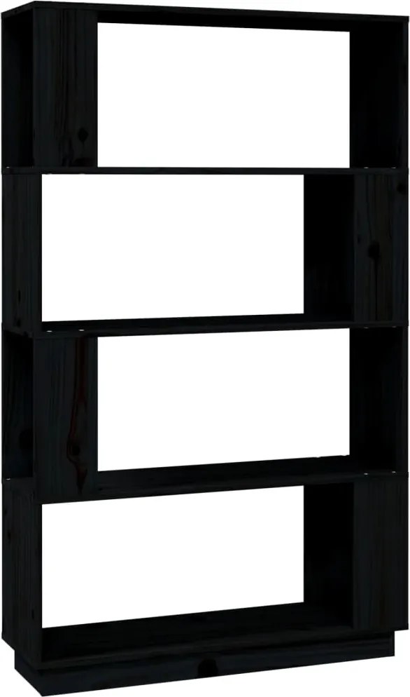 vidaXL fekete tömör fenyőfa könyvszekrény/térelválasztó 80x25x132 cm