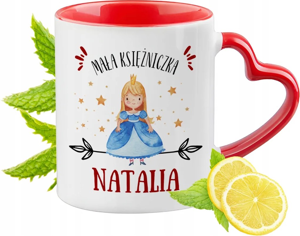 Piros bögre szív alakú füllel Nataliának Ajándék