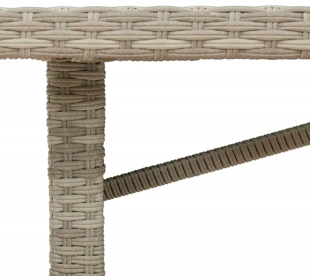 szürke polyrattan üveglapos kerti asztal 190x80x74 cm