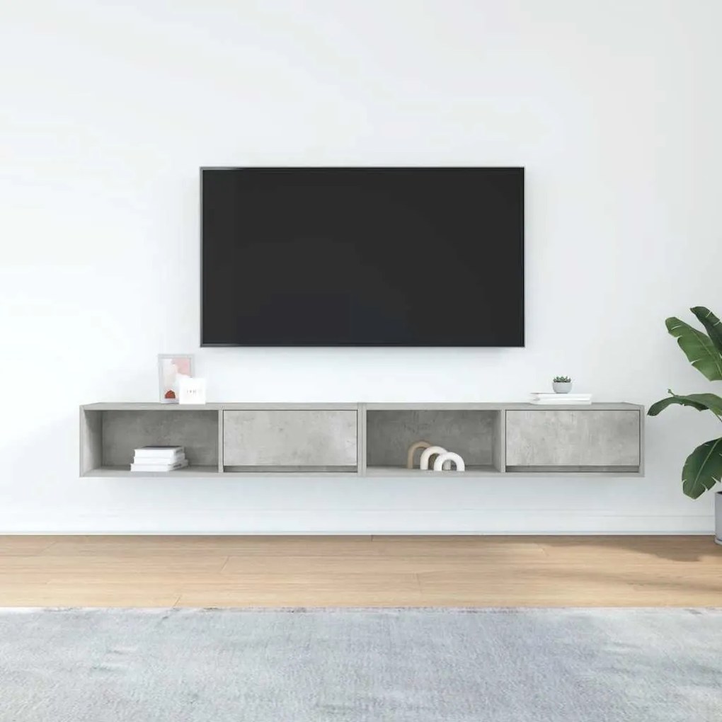 2 db betonszürke szerelt fa TV-szekrény 100x31x25,5cm