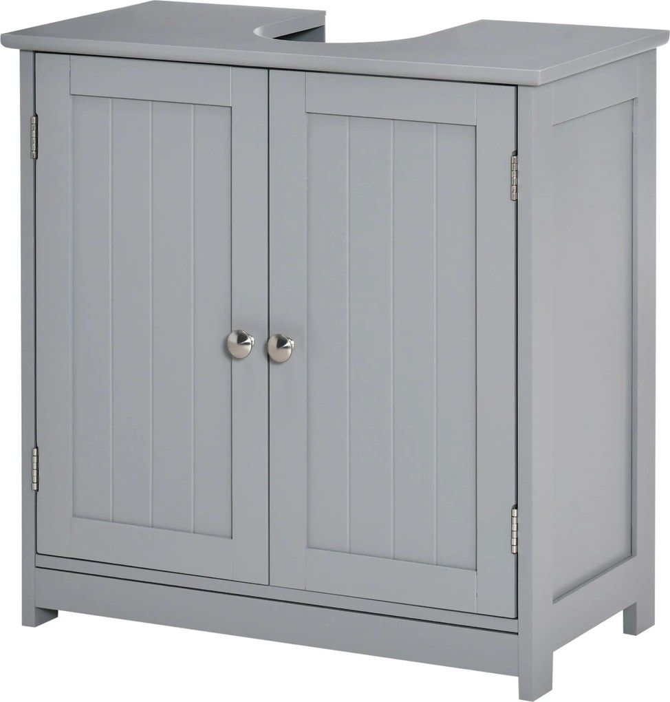 Kleankin Fürdőszoba Mosdószekrény - Mosdószekrény - 2-Ajtós Konyhaszekrény Polccal - Méret: 60L x 30W x 60H cm - Szürke Fa | Aosom
