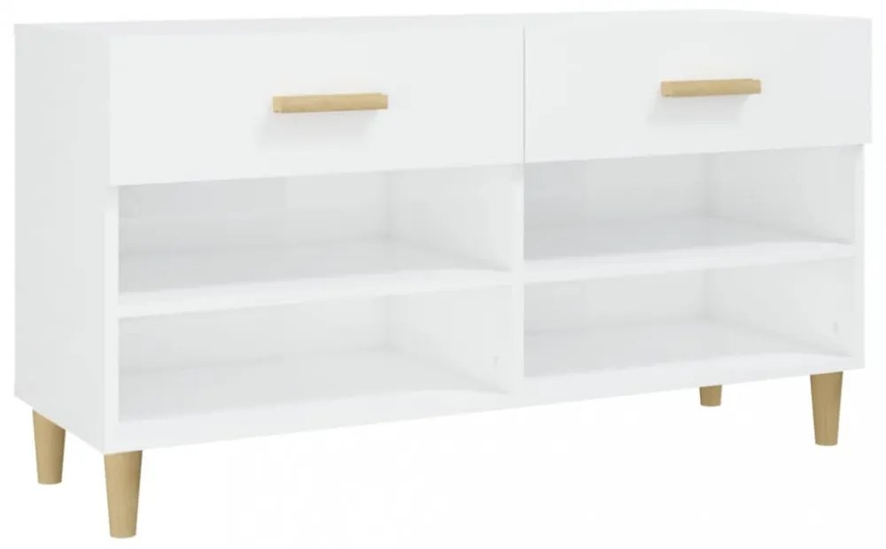 magasfényű fehér szerelt fa cipőszekrény 102x35x55 cm