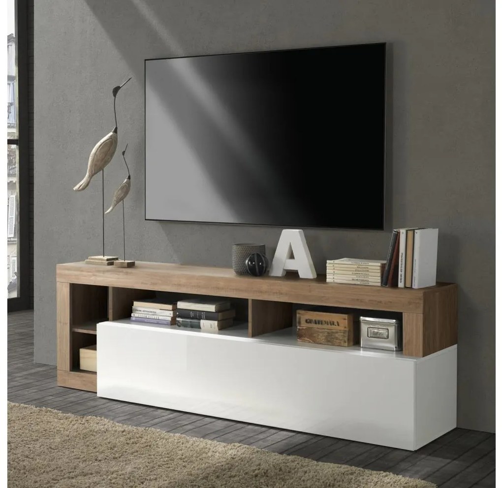 LENOR TV-állvány fehér/tölgy