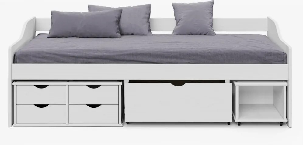 Ágy tárolóhellyel, fehér, tömörfa, 90x200, MAXI NEW