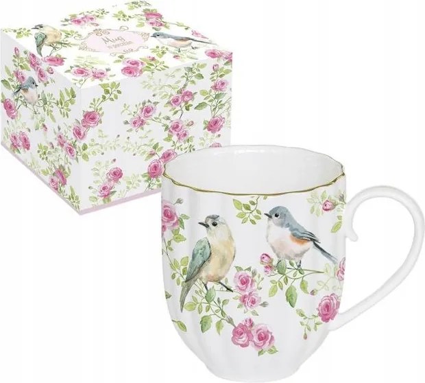 Porcelán Bögre Spring Time Tavaszi Madarak És Kerti Rózsák aranyozással