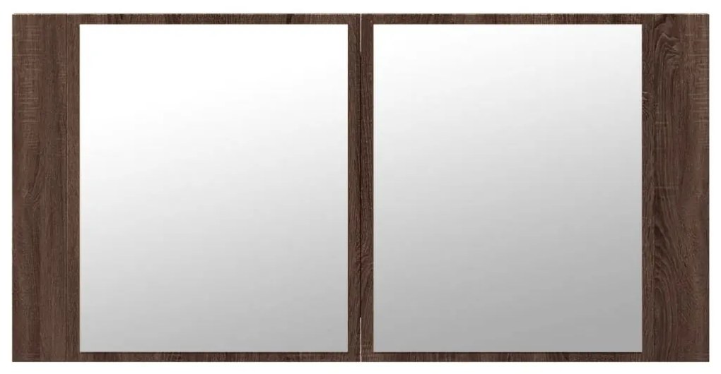 barna tölgy akril LED-es tükrös fürdőszobaszekrény 90x12x45 cm