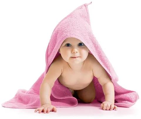 Kapucnis baba törölköző, rózsaszín, 80 x 80 cm
