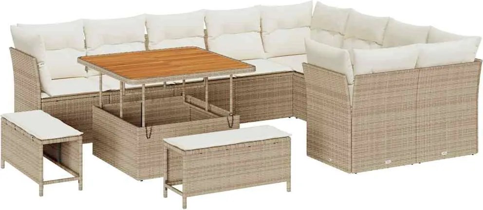 vidaXL Kerti Kanapé Szett 12 pcs Bézs polirattan
