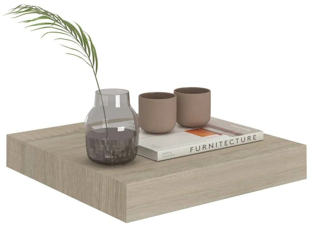 4 db tölgyszínű MDF lebegő fali polc 23 x 23,5 x 3,8 cm