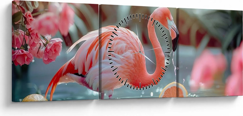 Kép - Flamingó a tóban (órával) (90x30 cm)