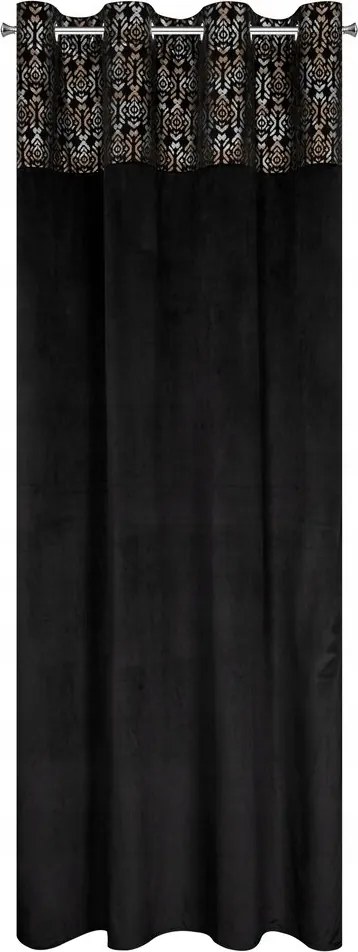 Kész függöny 140X250 fekete bársonyból, dekoratív karika csíkkal