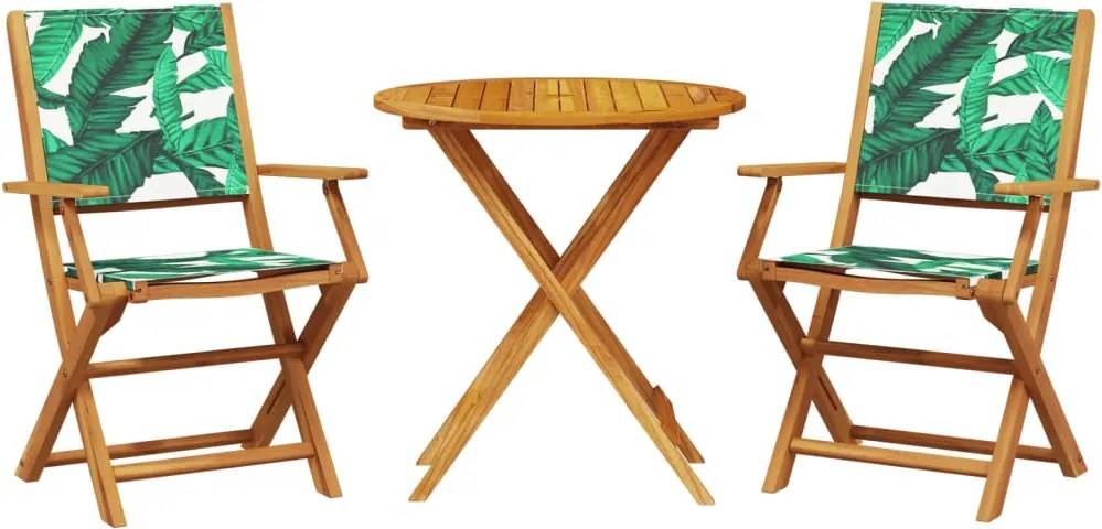 vidaXL 3 részes levélmintás szövet és tömör fa bisztrószett