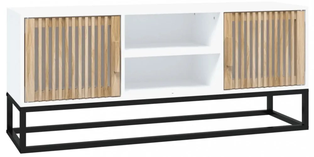 fehér szerelt fa és vas TV-szekrény 105x30x45 cm