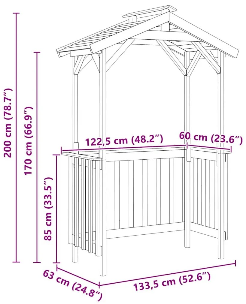 Grillsátor Barna 133.5 x 63 x 200 cm Impregnál szőke fenyő