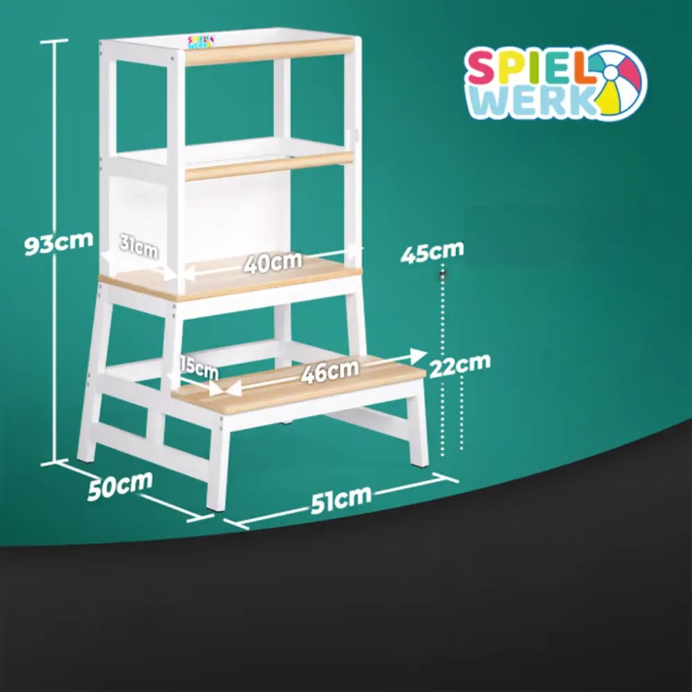 PLAY tanulótorony fenyőfa, 93x56x49cm, fehér/natúr barna Spielwerk