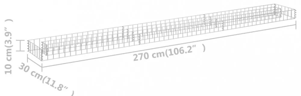 horganyzott acél gabion magaságyás 270 x 30 x 10 cm