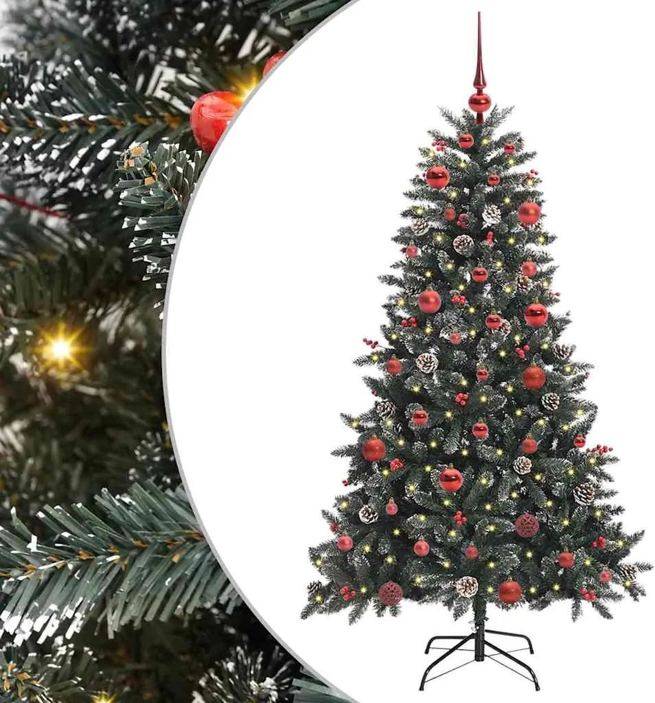 vidaXL Mű karácsonyfa 150 LED-del Zöld 150 cm PVC és Műanyag és Acél