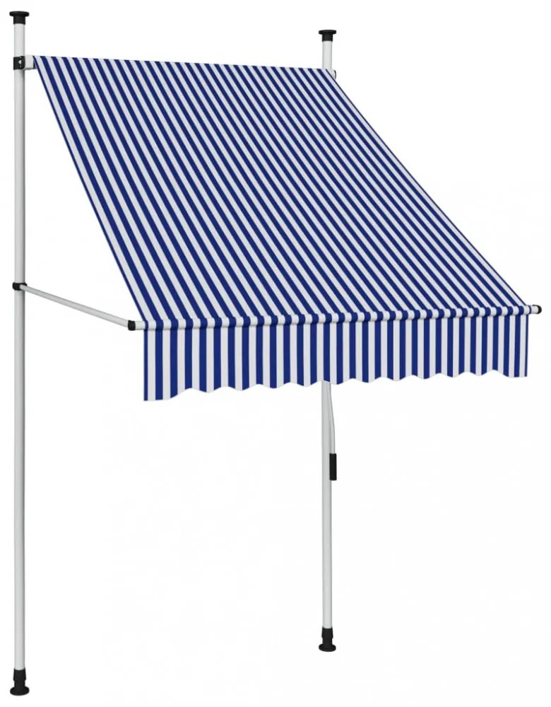 kék-fehér csíkos kézzel feltekerhető napellenző 100 cm