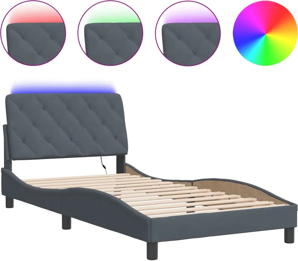 vidaXL sötétszürke bársony ágykeret LED-ekkel matrac nélkül 100 x 203 cm