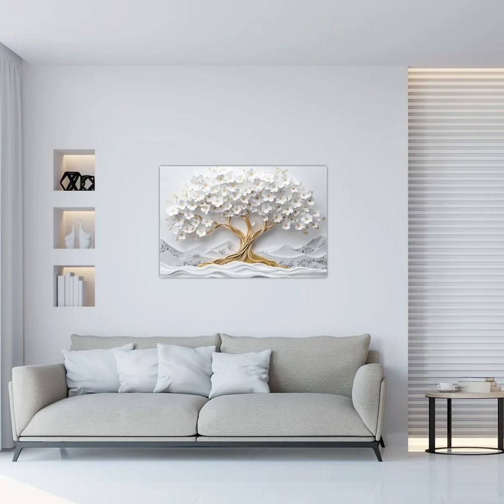 Kép – 3D elegáns életfa virágokkal (90x60 cm)