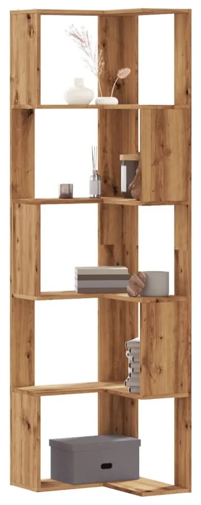 5 szintes szerelt fa sarok könyvespolc 50 x 50 x 179cm