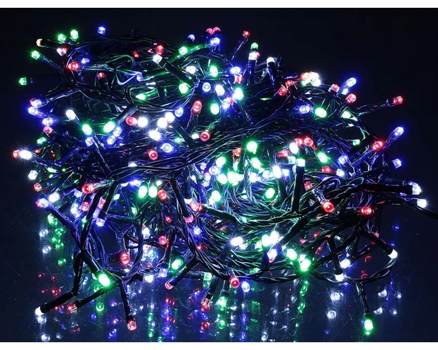 24 m-es 320 LED-es Karácsonyi kültéri-beltéri dekor fényfüzér, hálózati adateres, időzíthető 6/18 órás, 8 féle fényjátékkal, színes RGB, IP44