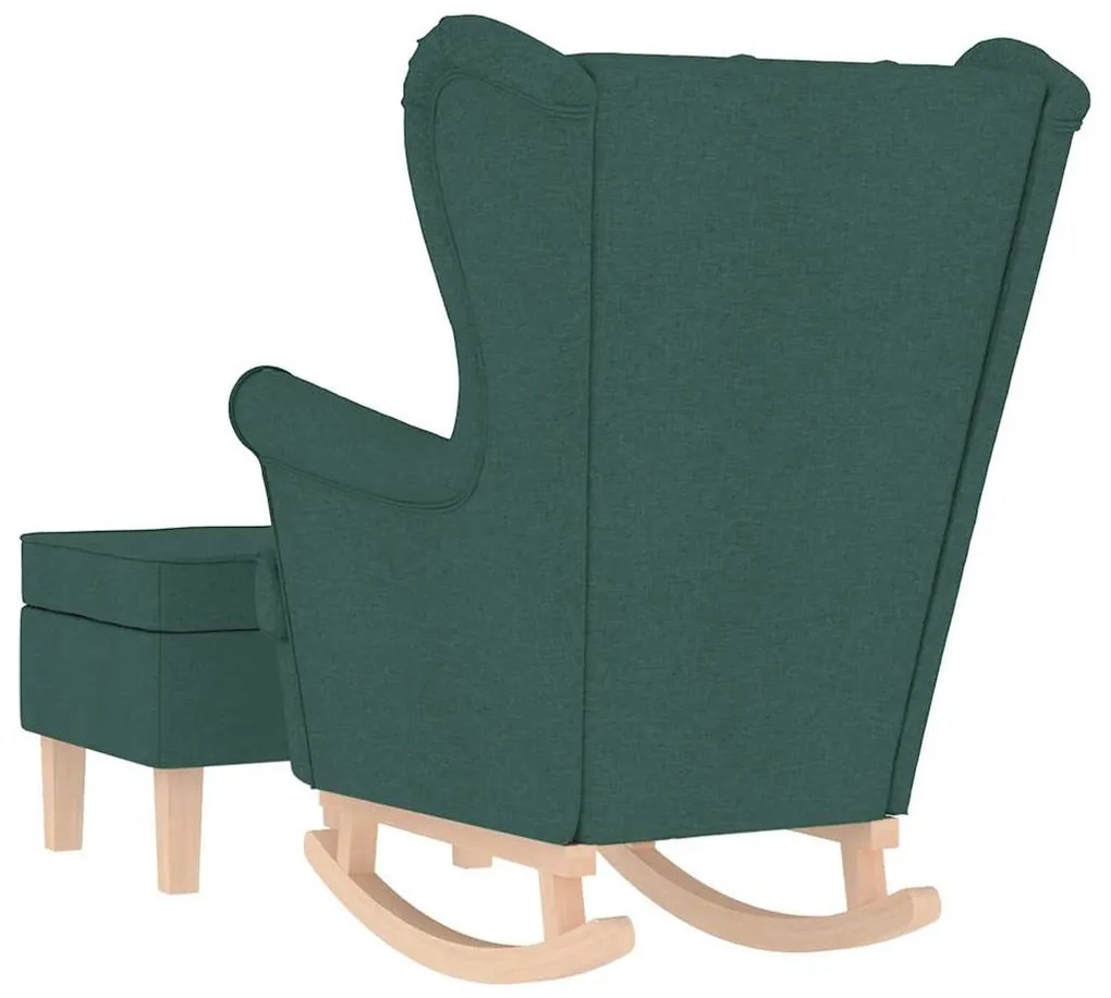 sötétzöld szövet hintaszék lábtartóval
