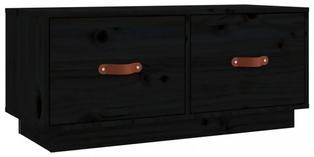 fekete tömör fenyőfa TV-szekrény 80 x 34 x 35 cm