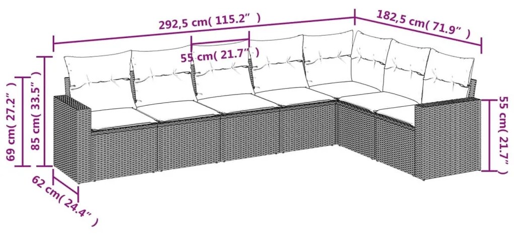 7 részes fekete polyrattan kerti ülőgarnitúra párnával