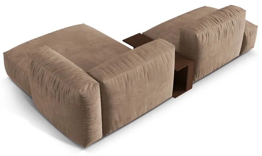 Világosbarna bársony moduláris sarokkanapé (jobb oldali-heverő résszel) Martina – Micadoni