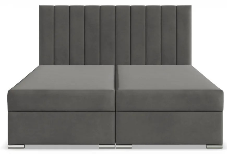 Agen ágy, bársony, 140 x 200, ágyneműtartóval, sötétszürke