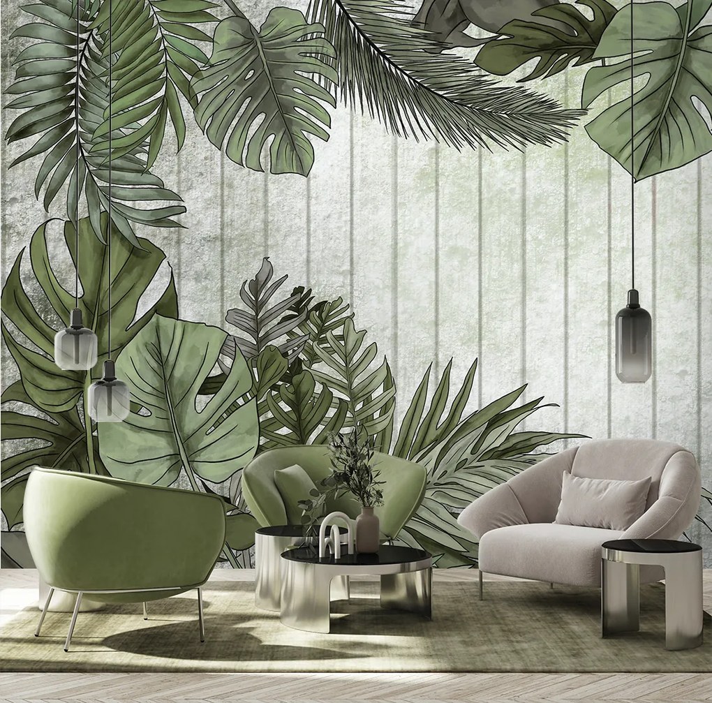 Gario Fotótapéta Egzotikus levelek fa táblákkal a háttérben Anyag: Vlies, Méret: 100 x 70 cm