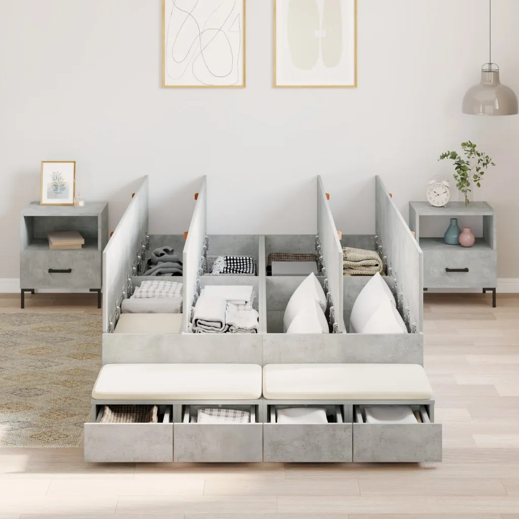 Ágykeret tárolóval Beton Szürke 236.5 x 120 x 31.5 cm Faanyag