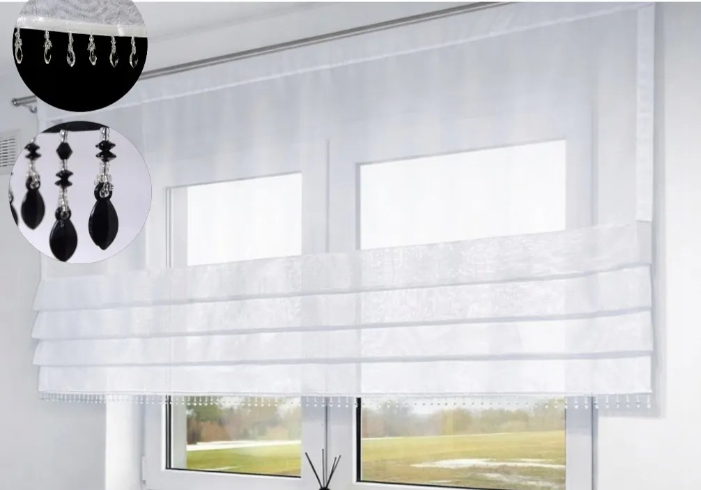 Panelfüggöny modern fátyol roló gyöngyökkel 80x90 K1