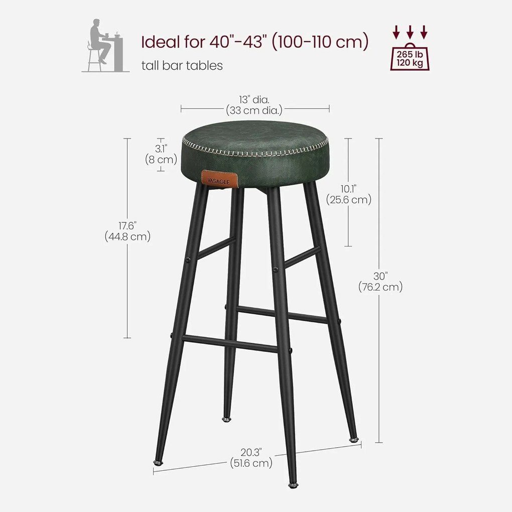 EKHO bárszékek, 2 db-os 76.2 cm magas bárszék szett, erdőzöld