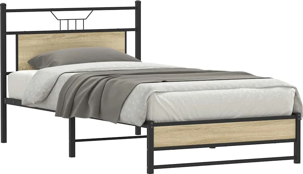 vidaXL ágykeret matrac nélkül Sonoma tölgy 107x203 cm Gépi fa