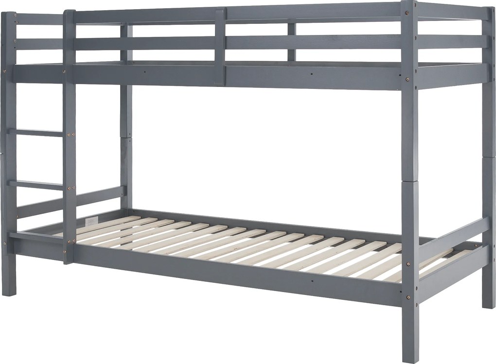 Emeletes ágy, 90x200, tömör fa, szürke, INEZA