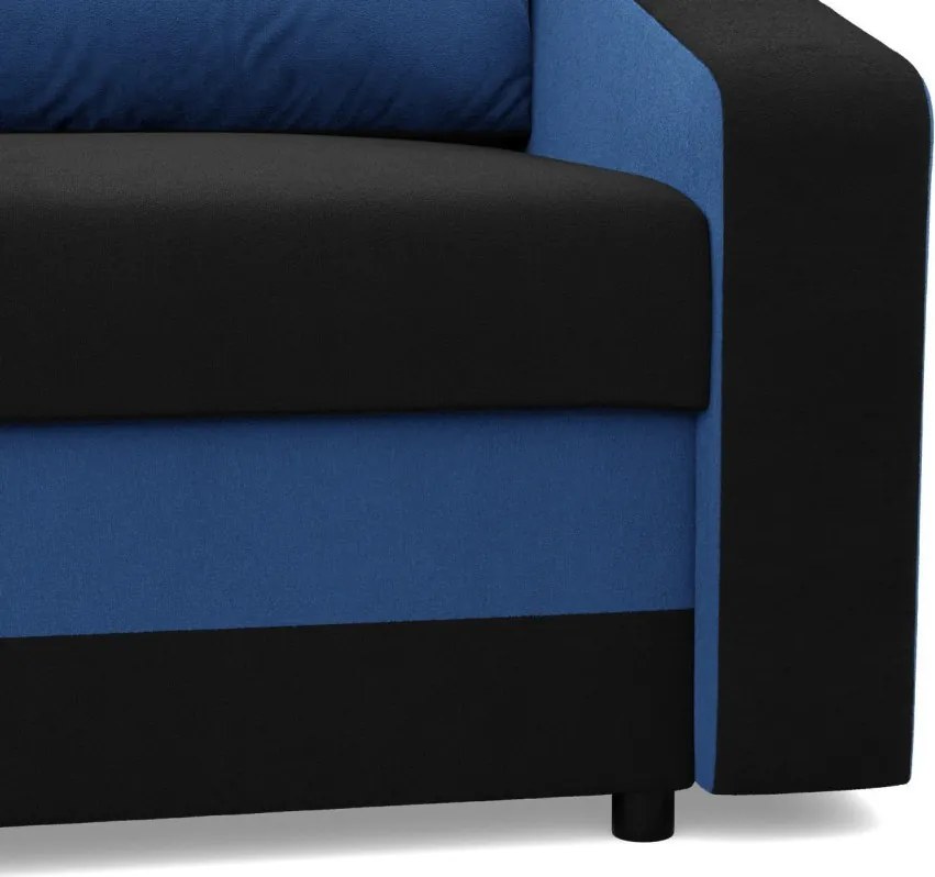 Hewlet sarokkanapé, 2 ágyneműtartóval, szövet anyag, univerzális oldal, hab töltet, fekete - kék